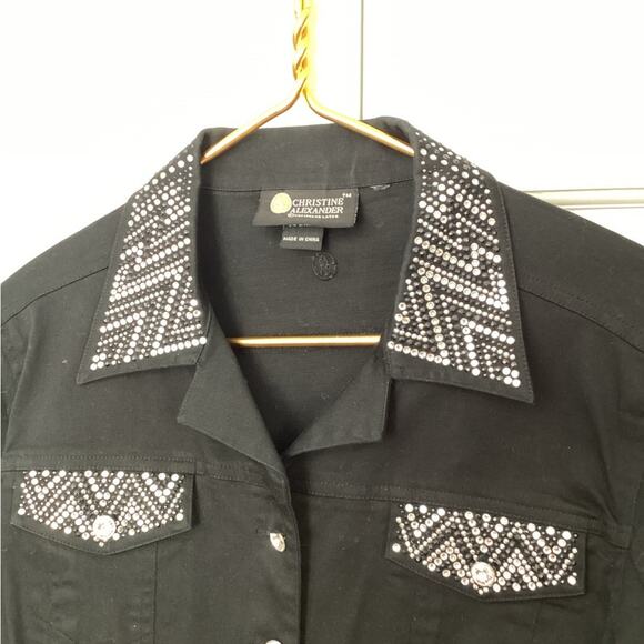 VTG Christine Alexander Black Swavorski Rhinestone Collar Denim Jacket Size M - Picture 5 of 6